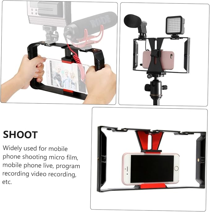 NUOBESTY Portable Phone Bracket Video Rig with Cold Shoe Mounts Threads Hand Held Smartphone Video Holder for Photography and Vlogging Compatible with Smartphones