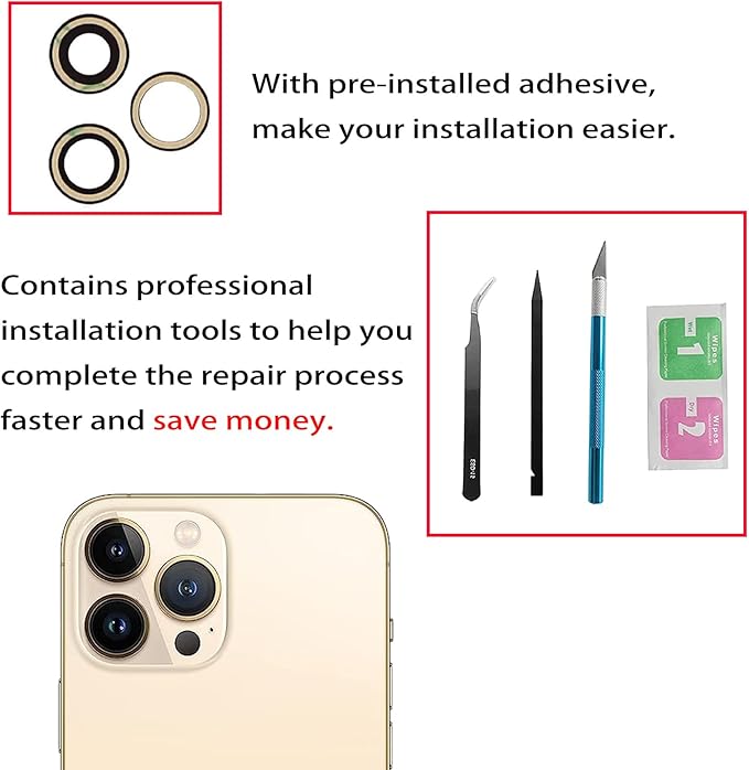iPhone 13 Pro 3pc Singer Camera Lens Replacement Set - Glass & Sapphire Adhesive, Toolkit Included