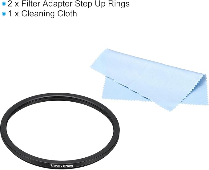 PATIKIL 72mm-67mm Metal Step Down Ring with Cleaning Cloth, 2 Pack Camera Lens Filter Adapter Ring Aluminum Filter Adapter Ring for Camera Lenses Hood, Black