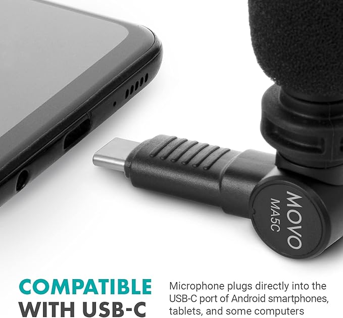 Movo MA5C External USB C Microphone for Type-C Devices - Condenser Shotgun Mic for Video Recording, Voiceover, Interview, Travel, Vlogging, Youtube