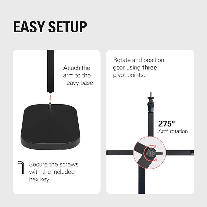 Elgato Wave Desk Stand - Adjustable Mounting Arm for Microphones, Works, HyperX, Rode, Fifine, Shure and More Mics, Compatible 1/4, 3/8 & 5/8 Thread, for Recording/Podcasting/Streaming, Black