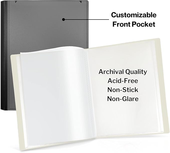CRANBURY 9x12 Presentation Book (Black), 24-Pocket Folder with Clear Plastic Sleeves, Displays 48 Pages of 9 x 12 or A4 Documents, Certificates, Kids Art, Keepsakes, Acid-Free Portfolio Binder