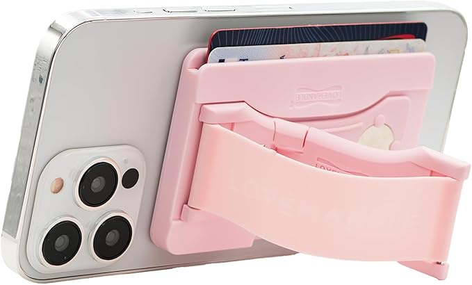 LOVEHANDLE Phone Wallet with Kickstand and Adapter Ring for MagSafe, Phone Card Holder, Wireless Charging Compatible, Wallet Compatible with MagSafe - Light Pink