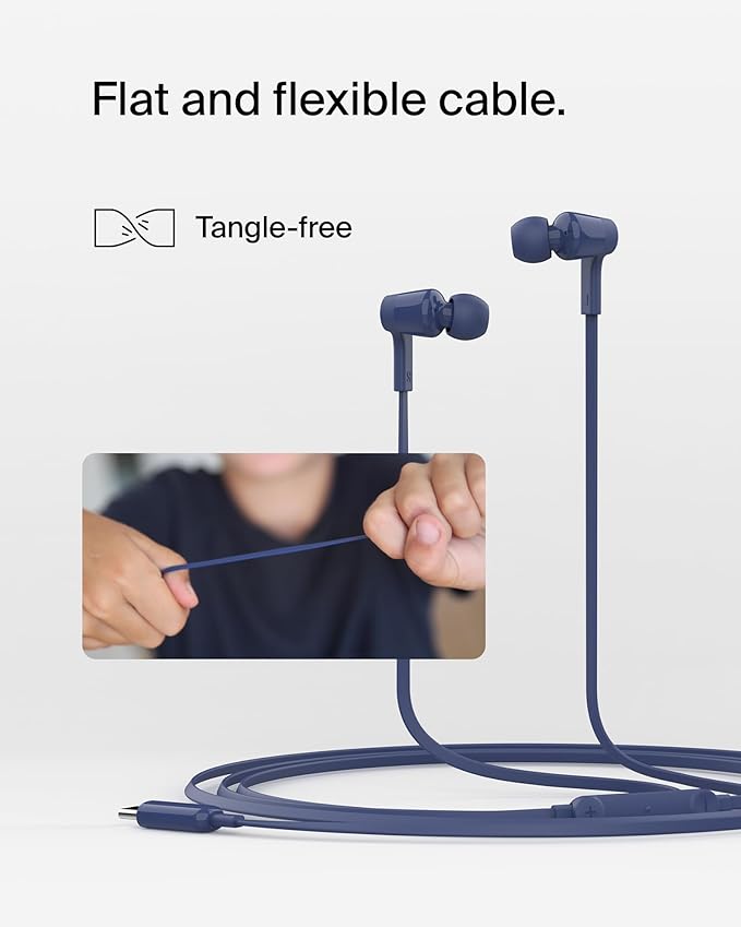 Belkin SoundForm Wired Earbuds with USB-C Connector, in-Ear Earphones w/Microphone - USB-C Headphones for iPhone 17, iPhone 16, iPad mini, Galaxy S25, Google Pixel 9, Android, and More - Blue