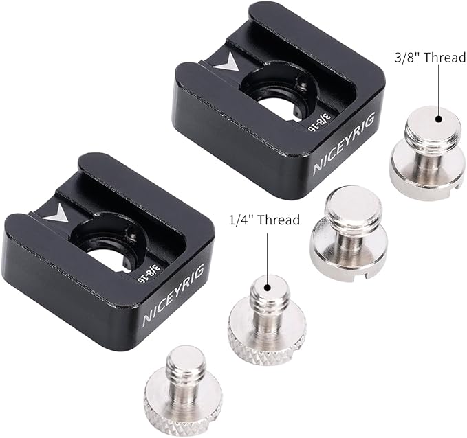 NICEYRIG Positioning Cold Shoe Mount for 3/8''-16 & 1/4''-20 ARRI Locating Holes, Anti-Twist Cold Shoe Adapter for Flash LED Monitor Microphone [Pack of 2] - 618