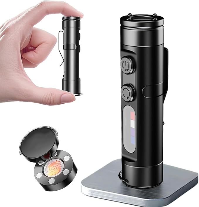 Pocket Rechargeable EDC Flashlight: 500 Lumens Mini Keychain Light with Fire Starter & Window Breaker, 3 Color Sidelights, for Camping, Everyday Carry (Black)