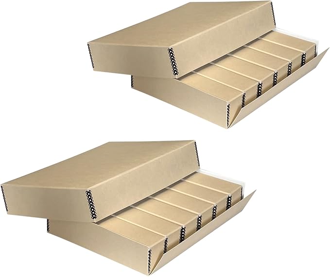Lineco, Archival Slide Storage Box 15.5" x 11.5" x 3", Holds Up To 840 Films, with 6 Inner File Cases, Tan (Pack of 2)