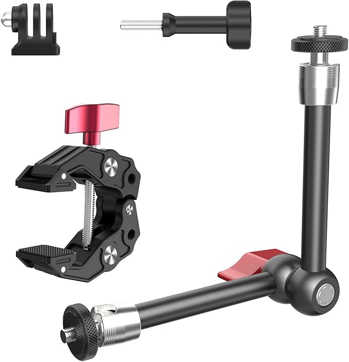Taisioner 9.8" Magic Arm Clamp Kit with 1/4" 3/8" Screw 360° Ball Heads Articulating Arm with Super Clamp Camera Monitor Mount for Light Monitor Webcam or Camera 1.5kg for Table Tube