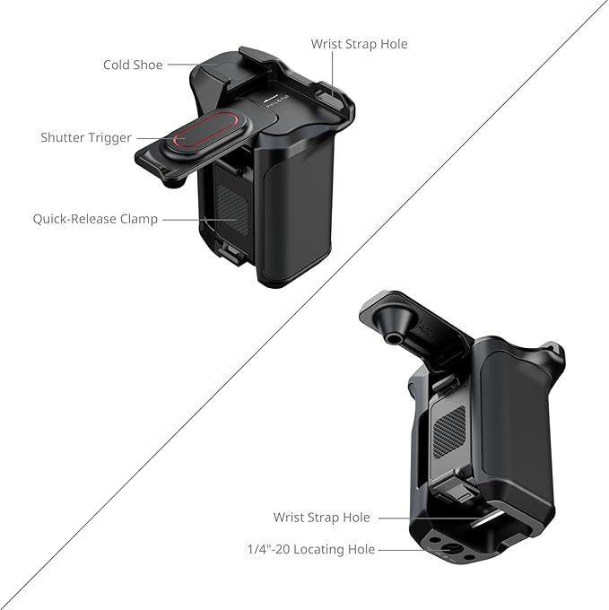 SMALLRIG Street Photography Handle for DJI Osmo Action 5 Pro/ 4/3, Quick Release, Shutter Button, Cold Shoe, Wrist Strap,1/4 Threaded Hole, Camera Grip Holder for DJI OEM Cages - 5826