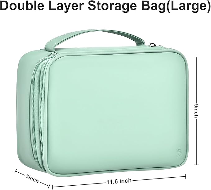 Double Layer Leather Cable Organizer Bag Large Capacity Waterproof Tech Organizer Case for Travel Electronics Accessories Storage Case with Adjustable Divider(Light Green, Double Layer-Large)