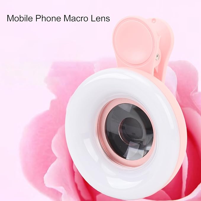 Mobile Phone Macro Photography Lens 3 Color Lights Portable Clip On Macro Lens, for Detail Photography, Rechargeable for Eyelashes Eyebrows Nail Art