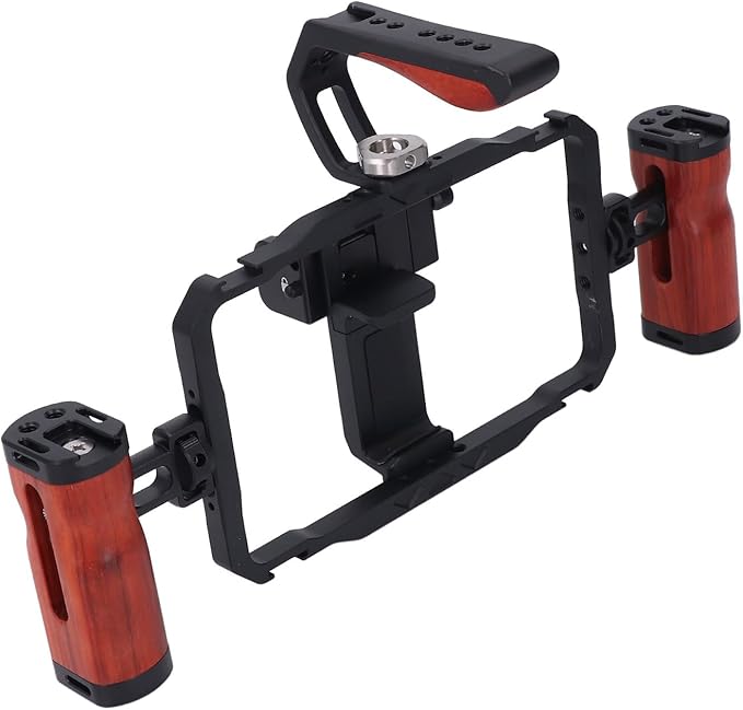 Smartphone Video Rig Kit, Aluminum Alloy Detachable Dual Handles Portable Phone Cage, Universal Handheld Stabilizer with Expansion Ports for Vlogs Videos Live Streaming