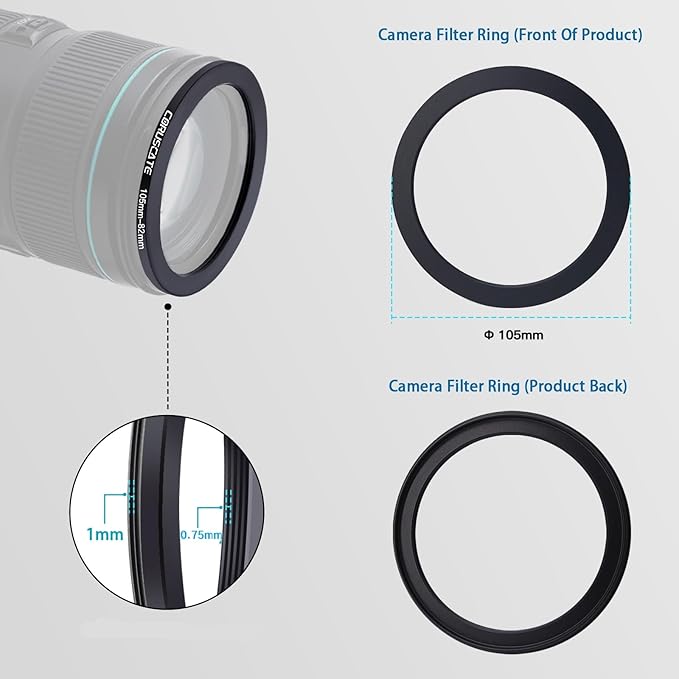 3Pcs 105-82mm/105-77mm/105-72mm Filter Ring Adapter,Metal Step Down Ring for All Brands Camera Accessory(for UV,CPL,ND,Threaded Lens Hood)