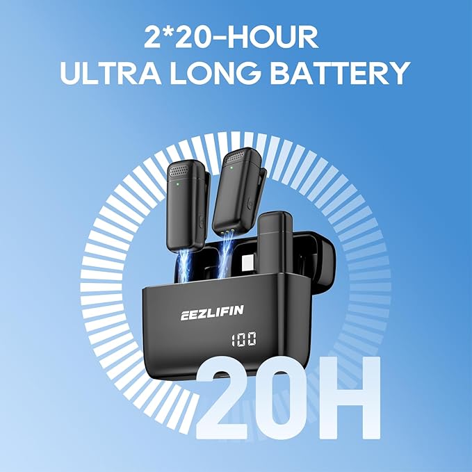 Mini Microphone for iPhone and Android, Wireless Microphones with Charging Case, USB-C&Lightning Compatible, 3 Noise Cancellation Modes, Lavalier Mic for Vlogging&Podcast, 2*20H Battery Life