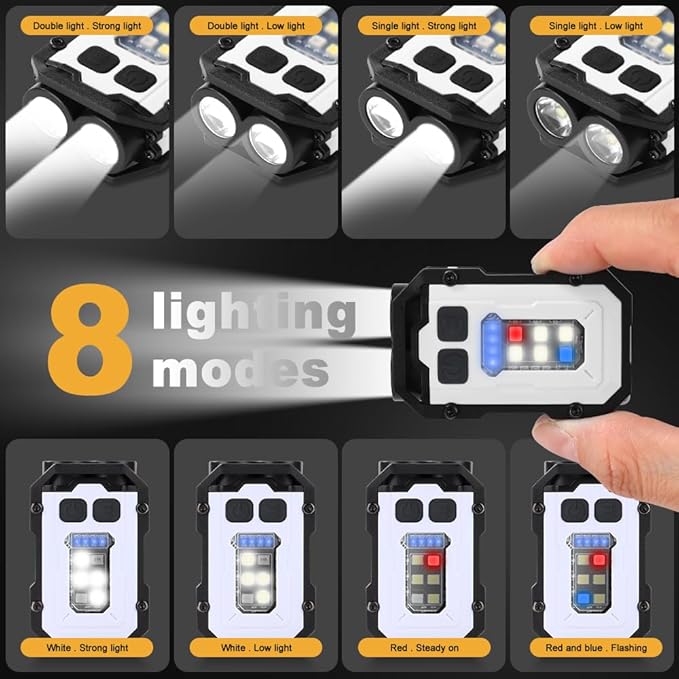 Mini EDC Flashlight, Small Powerful Keychain Flashlight with Sidelight, High Lumens 800lm, USB-C Rechargeable, keychain light with clip - 8 Mode, IPX4 Waterproof, for hiking, running, White 2Pack