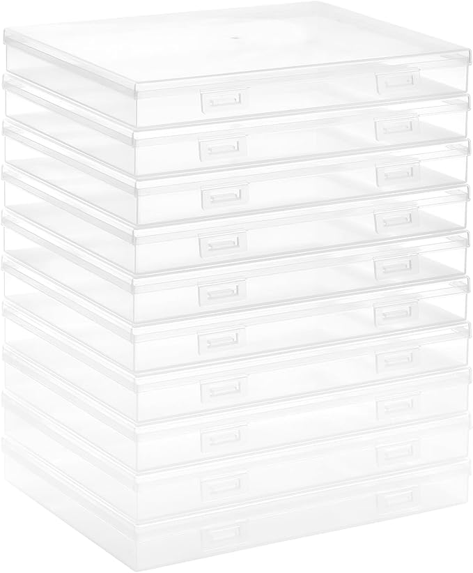 ALINK Photo Storage Box 5" x 7" with Handle, 18 Pcs Clear Photo Containers Organizer and Craft Keeper, Portable Picture Case with Label for Arts, Crafts, Sewing, Stickers, Office Supplies