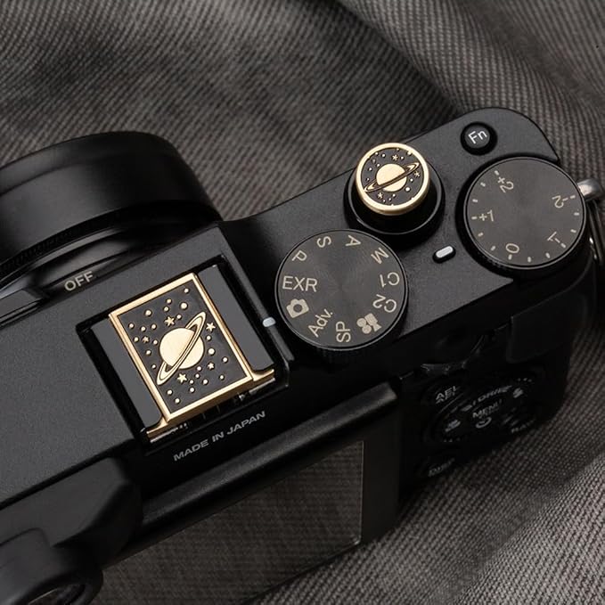 DBZZ Camera Metal Hot Shoe Cover Shutter Buttons Set for Nikon z30/z50/d810/d610 for Fujifilm X100VI X-T30 X-Pro3 X-Pro2 X-E4(Brass Universe Set)