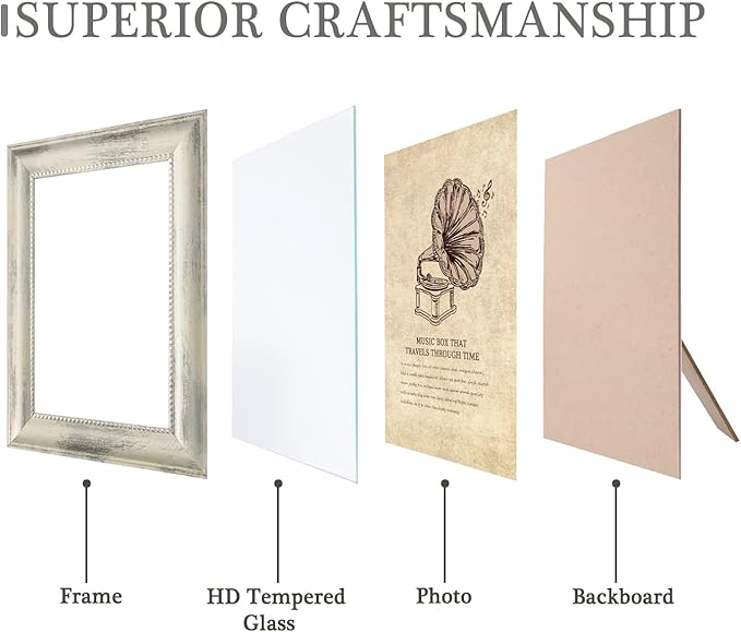 TKYGU 4x6 Picture Frames Set of 4- Rustic Retro Photo Frame with Real Glass Wall Mount and Tabletop Display Family Friends Wedding Gift