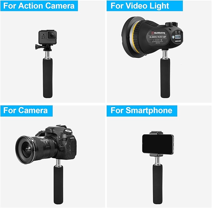WELLMAKING Camera Handle Grip Support Mount Universal Handle Grip Camera Stabilizer with 1/4 inches Male Screw for Digital Video Camera Camcorder Action Camera LED Light