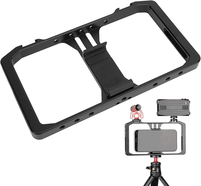 Smartphone Video Rig, Aluminum Alloy Handheld Filmmaking Vlogging Case Stabilizer with Hot Shoe Mount, 1/4 Inch Screw Holes for Filmmaking Vlogging Case