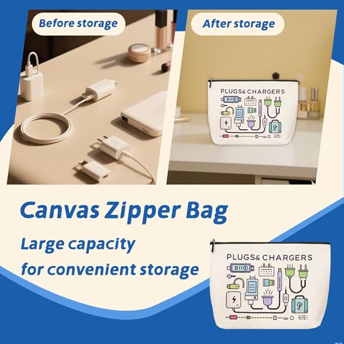Charger Cosmetic Makeup Bags Travel Toiletry Bag Charging Cable Organiser Bag Chargers Makeup Pouch for Purse Charger Cables Storage Bags Travel Accessories for Women Birthday Christmas Gifts