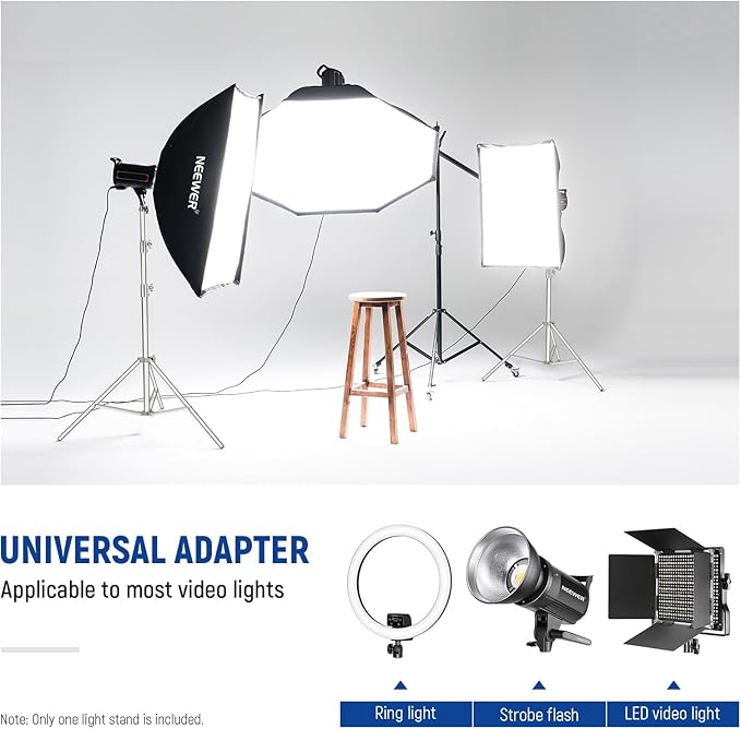 NEEWER 2Pcs 9.2ft Stainless Steel Light Stands, Spring Cushioned Heavy Duty Photography Tripod Stand with 1/4"-3/8" Adapter for Strobe Video Ring Light Monolight Softbox, 22lb Max Load, ST-280SS