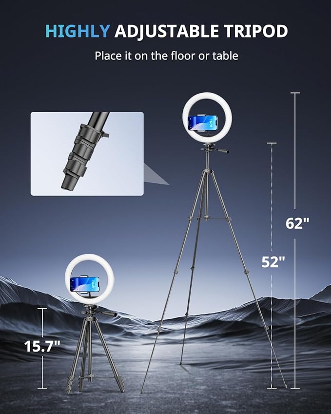 UBeesize 12" RGB Ring Light with 50" Tripod Stand & Phone Holder, Dimmable Selfie Light for TikTok, YouTube, Live Streaming & Photography