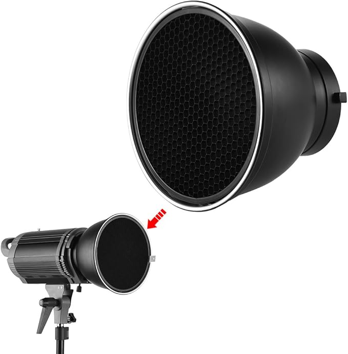 Andoer 7" Standard Reflector Diffuser Lamp Shade Dish with 60° Honeycomb Grid for Bowens Mount Studio Strobe Flash Light Speedlite (Without Soft Cloth)