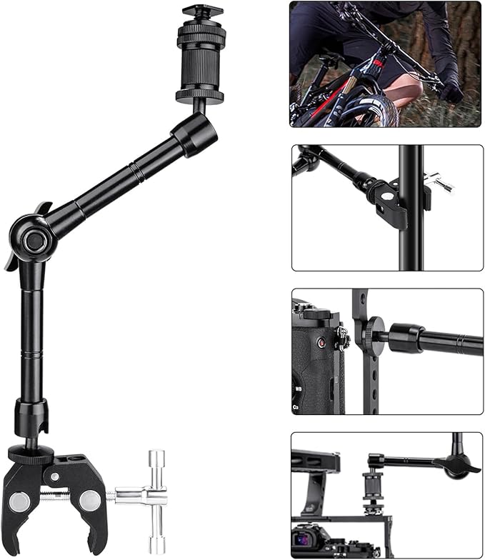 FOMITO 11 inch Articulating Magic Arm + Super Clamp for DSLR Rig Camera to LCD Monito, LED Video Light