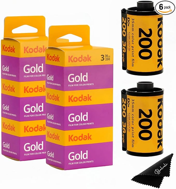 Kodak Gold 200 35mm Film Bundle, 6 Rolls (2x3 Pack), 36 Exposures Each, for 35mm Film Camera Includes Balveli Premium Microfiber Cloth-Kodak 6 Roll Pack