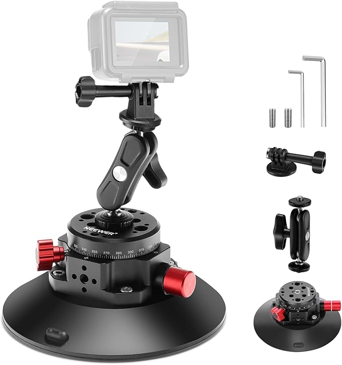 NEEWER 6"/15.2cm Camera Suction Cup Mount with Ball Head Magic Arm, Metal Suction Cup Mount on Car Windshield Dash for Camera/Action Camera/Phone Holder, with 1/4" & 3/8" Mounting Holes for ARRI
