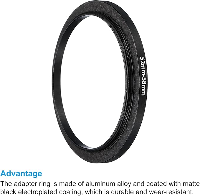 PATIKIL 52mm-58mm Metal Step Up Ring, 2 Pack Camera Lens Filter Adapter Ring Aluminum Filter Adapter Ring for Camera Lenses Hood, Black