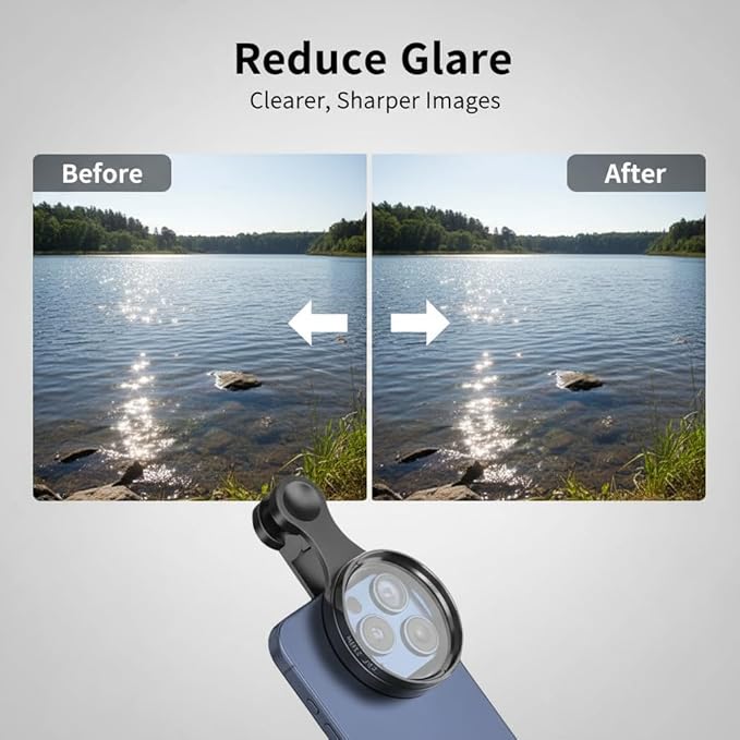 52mm Clip-on CPL Phone Camera Lens Filter Kit, Circular Polarizer Polarizing Filter Compatible with iPhone 17 16 15 14 13 12 11