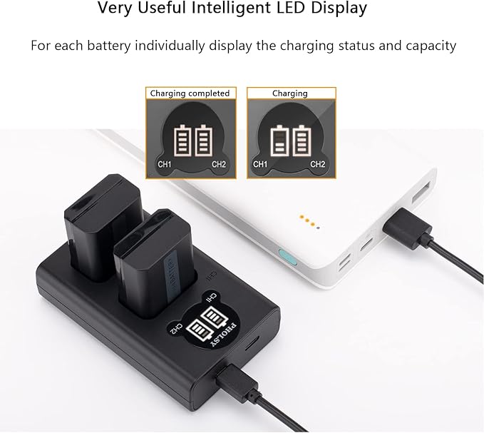 PHOLSY 2-Pack NP-FW50 Batteries NP-FW50 Battery Charger BC-TRW Compatible with Sony ZV-E10 a7SM2 a7RM2 a7M2 a6500 a6400 a6300 a6100 a6000 a5100 a5000 a3500 NEX7 NEX6 NEX5 NEX3 a55 a37 a35 RX10M4 RX10