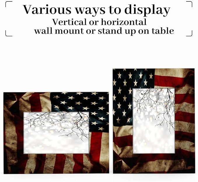 5x7 Picture Frame American Flag Home Gallery Wall Tabletop Decor with Stand Hanging Hook for Photos Certificate Poster Collage Display-Vintage US Flag Frame