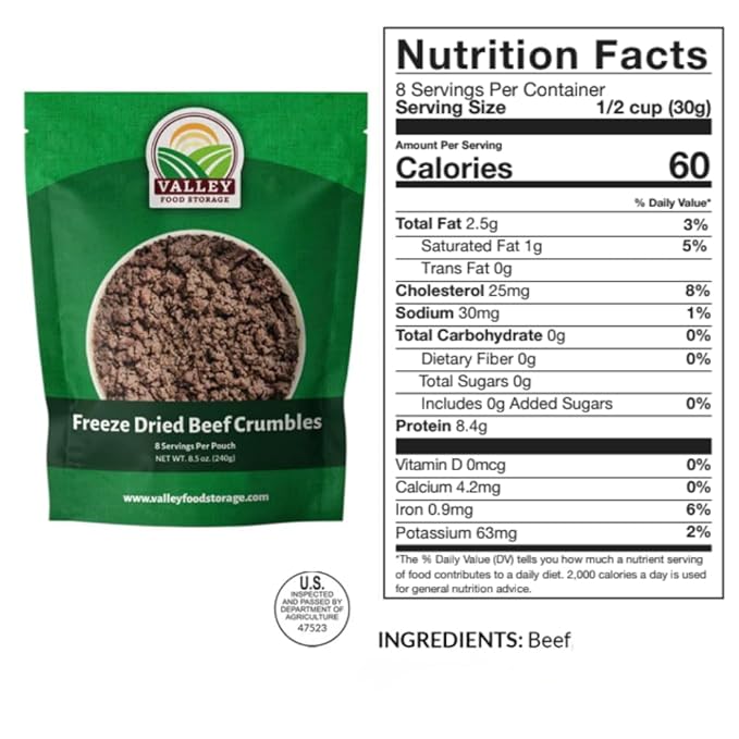 68 Serving Freeze Dried Beef & Rice Bucket | Premium Emergency Food Supply, Contains 924 g Protein | Non-GMO Survival Food 25 Year Shelf Life | Prepared Foods Survival Kits from Valley Food Storage