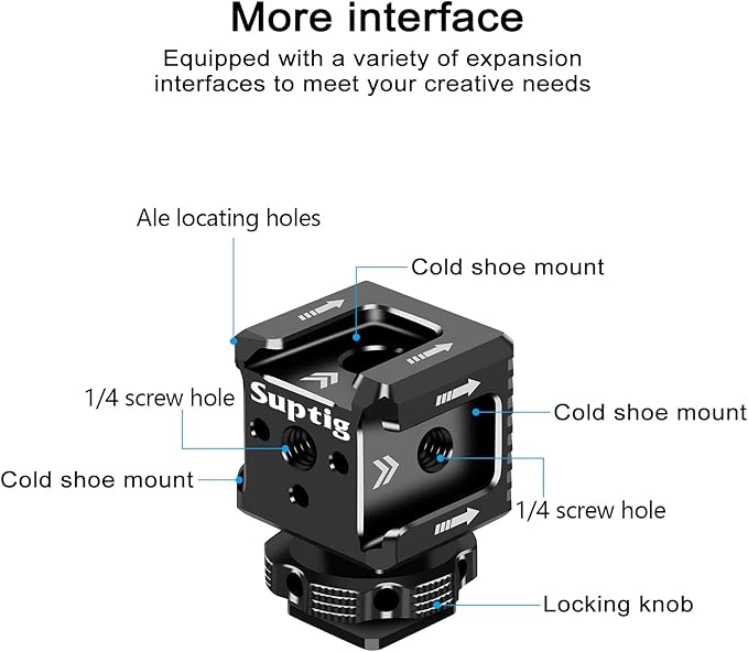 Suptig 3 Port Cold Shoe Mount with 1/4"-20 Thread for Camera Cage Flash LED Monitor Microphone etc.