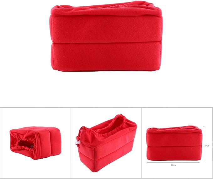 Universal Padded DSLR Camera Insert Bag, Shockproof Camera Sleeve with Adjustable Foam Dividers, Velvet Lined Protective Cover for SLR Cameras and Lenses in Backpacks (Red)