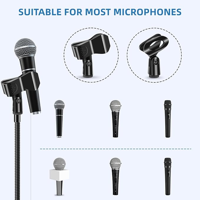 2 Pack Mic Stand Gooseneck Microphone Boom Stand for Singing Height Adjustable from 24” to 67” with 2 Mic Clips for Adults and Kids Singing Lecture Stage