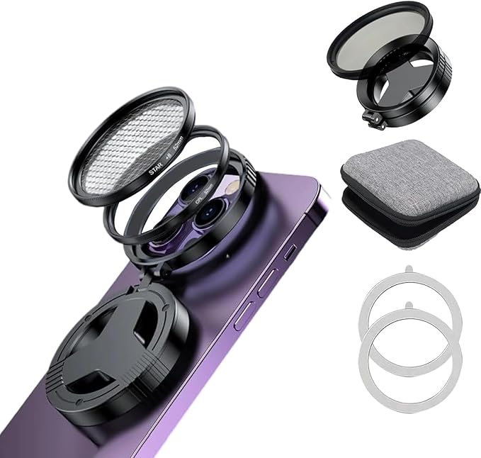 Anti-Glare Circular Magnetic Phone Filter, CPL Phone Filter Lens Adapter 52mm Magnetic, Compatible with iPhone 17 16 and Earlier & Android Smartphones, Reduces Reflections & Enhances Colors (1)