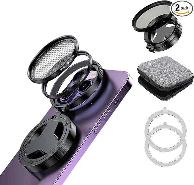 Anti-Glare Circular Magnetic Phone Filter, CPL Phone Filter Lens Adapter 52mm Magnetic, Compatible with iPhone 17 16 and Earlier & Android Smartphones, Reduces Reflections & Enhances Colors (2)