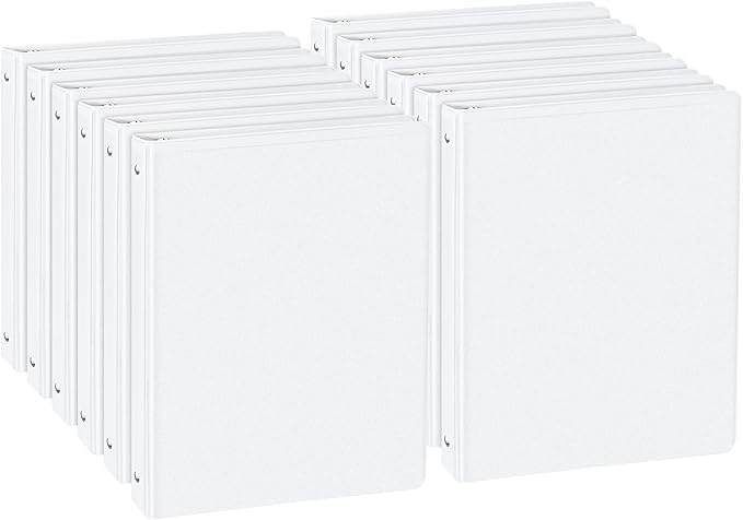CIXILDTS 0.5-inch Round Ring Binder, Durable 1/2" 3 Ring Binder Fit Letter Size Paper, Presentation View Binders, White,12-Pack
