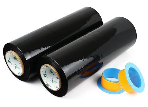 BOMEI PACK 2 Pack 1500ft Industrial Black Stretch Wrap Film 70 Gauge 15" with 3inch Plastic Rolling Handles for Pallet Wrap, Durable Self-Adhering Packing, Moving, Heavy Duty Shrink Film