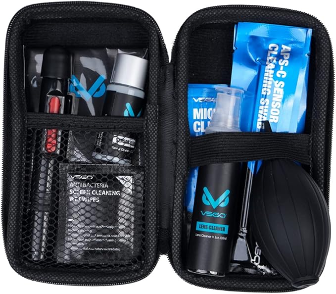 VSGO All-in-One Camera Cleaning Kit for APS-C Sensor Cameras (16mm) Compatible with Canon, Nikon, Sony, Pentax & DSLR, Includes CMOS Swabs, Lens Pen, Air Blower & More (DKL-20)