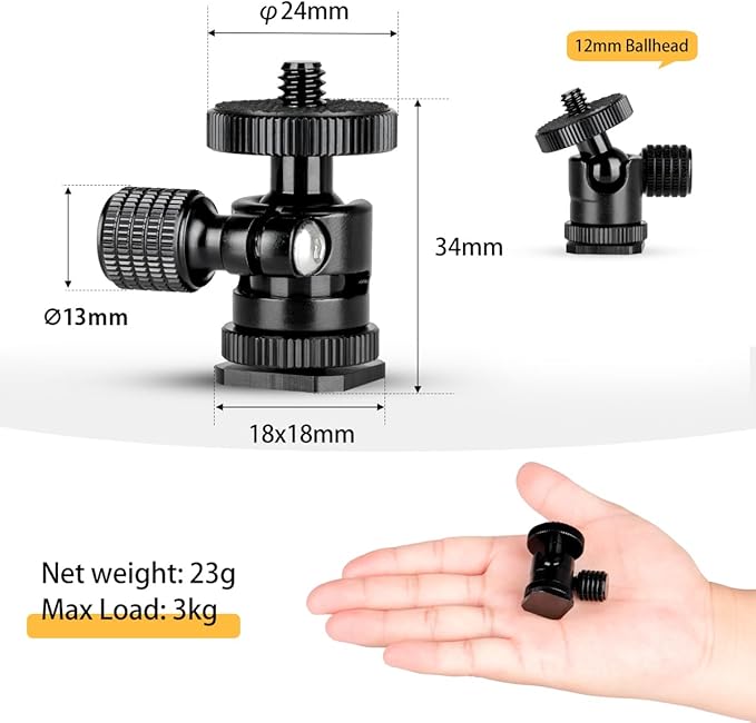 koolehaoda 1/4 Mini BallHead & Hot Shoe Mount Adapter for Camera Video Light Tripod Monopod (1/4 Ball Head)