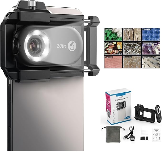 【2026 Upgraded】 DALYANGDA Phone Microscope Lens, Nano Zoom 200x for iPhone, Nanozoom for iPhone,Nanozoom 200x Magnification Zoom, Nanosight x200,12 LED Modes,CPL Lens,Stable(Black)-Qing huo