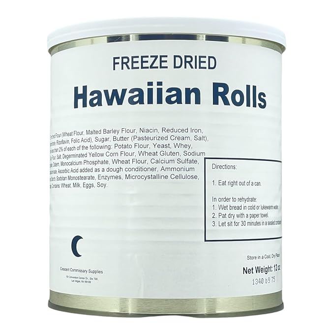 Military Surplus Freeze-Dried Hawaiian Rolls – 12 oz per Can– Emergency Survival Camping Food – 25+ Year Shelf Life – Long-Term Storage #10 Can – Soft & Sweet – Ready to Eat or Rehydrate – Made in USA Pack of 6