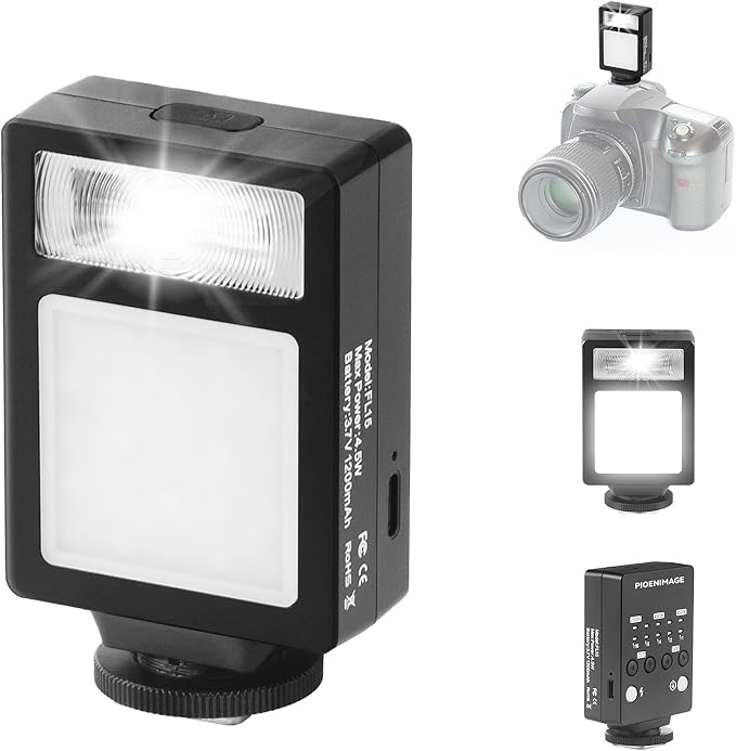 Camera Flash with Video Light, 2500K-6500K Mini Flash Speedlite, Adjustable Brightness Small Camera Speedlight, Universal Single Contact Hot Shoe Mount, Compatible with Canon/Nikon/Sony/Fuji/DSLR