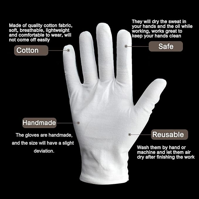 YITIAOYU 24 Pairs Soft White Cotton Gloves for Moisturizing Eczema Sleep Treatment, and Archival Inspection Handling of Coins, Jewelry, Silver, and Costume Artifacts