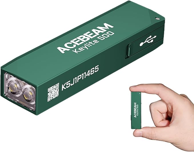 ACEBEAM Keylite 500 High Lumens Keychain Flashlight Rechargeable, Ultra-Compact Flat Pocket EDC Flashlight with Dual LEDs, 6 Modes, Type-C Charging, Small MINI Flash Light for Emergency, Home, Outdoor